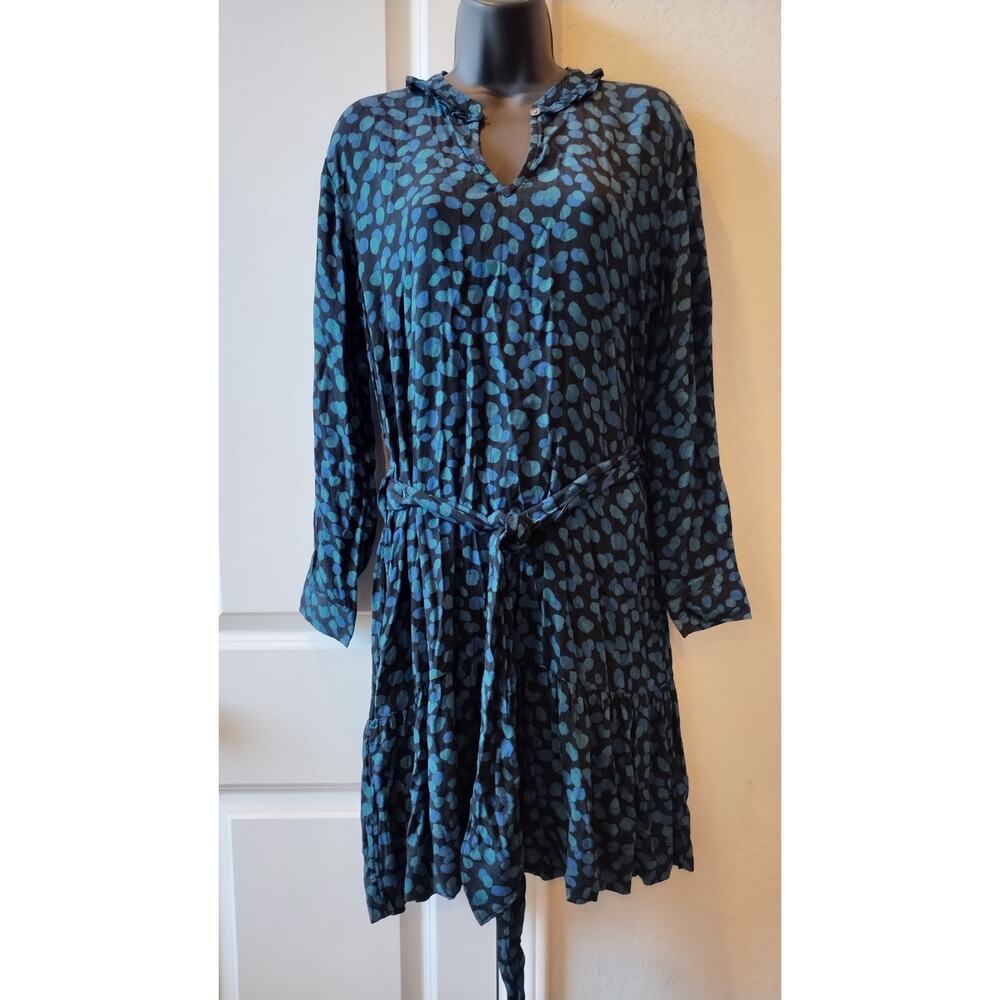 Women's Blue/Black Long Sleeve Dress w/Ruffle Detail Size S